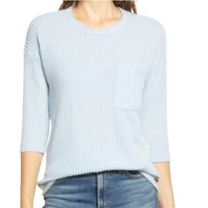 Bobeau Thermal Pocket Tunic Dusty Blue 3/4 Sleeve Waffle Knit Top XL NWT New